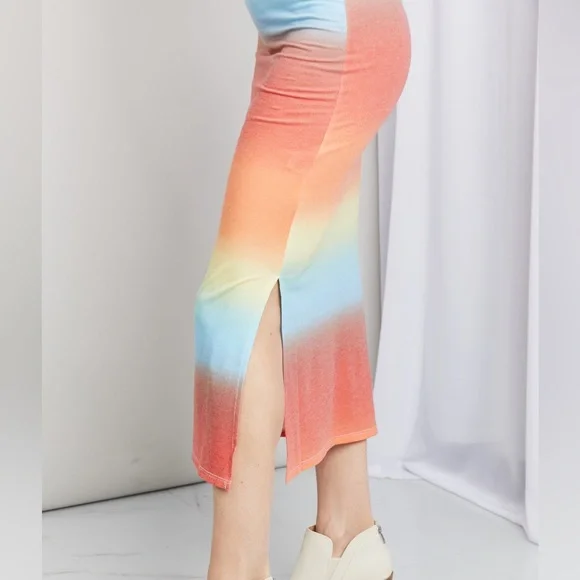 SALE!! Zenana Rainbow Gradient Sleeveless Side Slit Bodycon Maxi Tank Dress - Picture 4 of 6